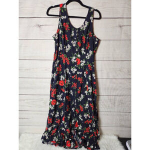 Bentley Womens Dress Black Red‎ Floral Print Midi Scoop Neck Sleeveless Plus 16